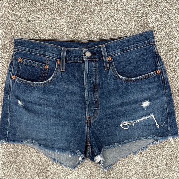 Levi's 501 Blue Jean Shorts with Distressed Details - Picture 1 of 7
